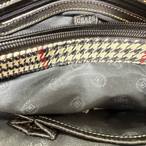 Chaps Leather Purse Black White Houndstooth Red Stripe - Picture 8 of 13